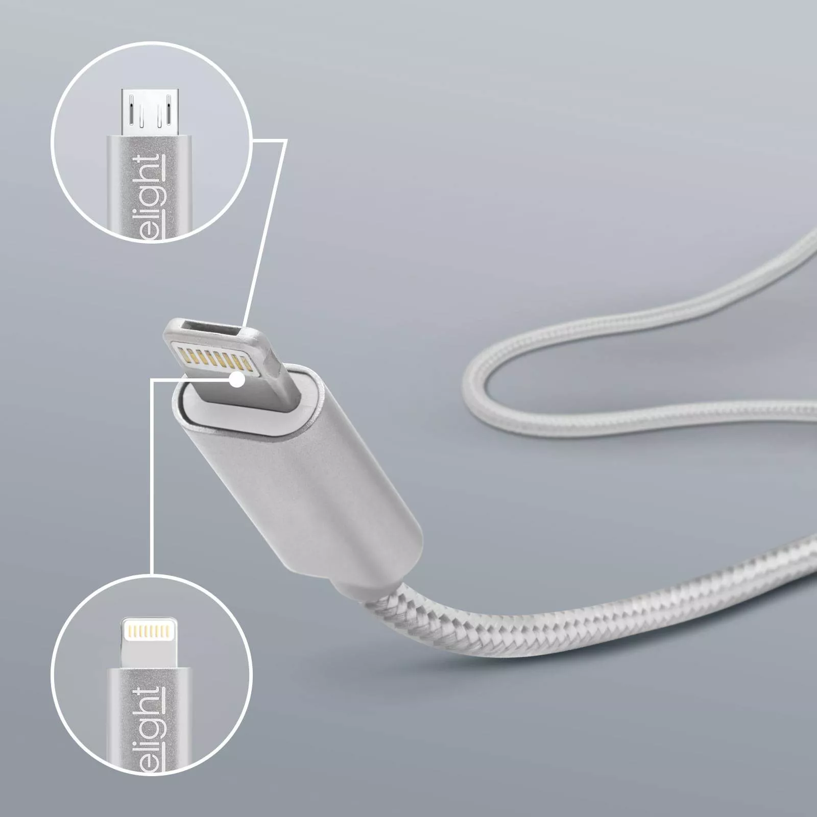 Cablu de date 2in1 Lightning + Micro USB 1m alb USB 2.0 Delight pentru Apple și dispozitive cu USB micro [2]