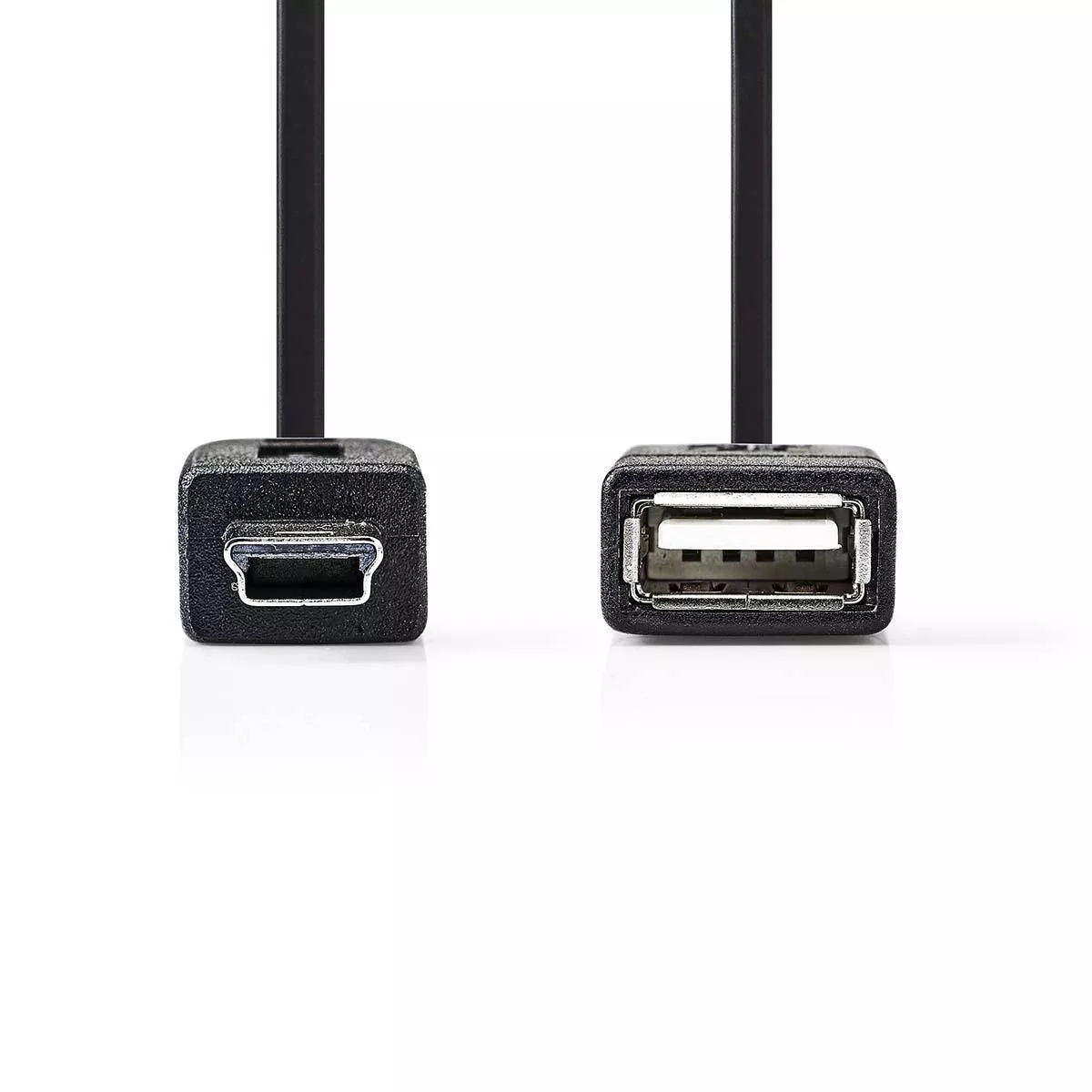 Cablu de date USB 2.0 A mama - mini USB 5 pini tata OTG 0.2m Nedis negru, adaptor pentru transfer date. [1]