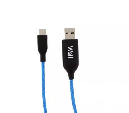 Cablu date încărcare USB Type C 1m 3A Well conector RCA, lungime 1m, culoare albastră [1]