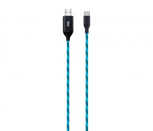 Cabluri telefon-tableta - Cablu de date încărcare USB Type C 1m 3A Well cu flux lumină albastră – IoElectronice.ro