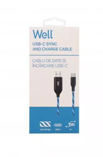 Cablu date încărcare USB Type C 1m 3A Well conector RCA, lungime 1m, culoare albastră [2]