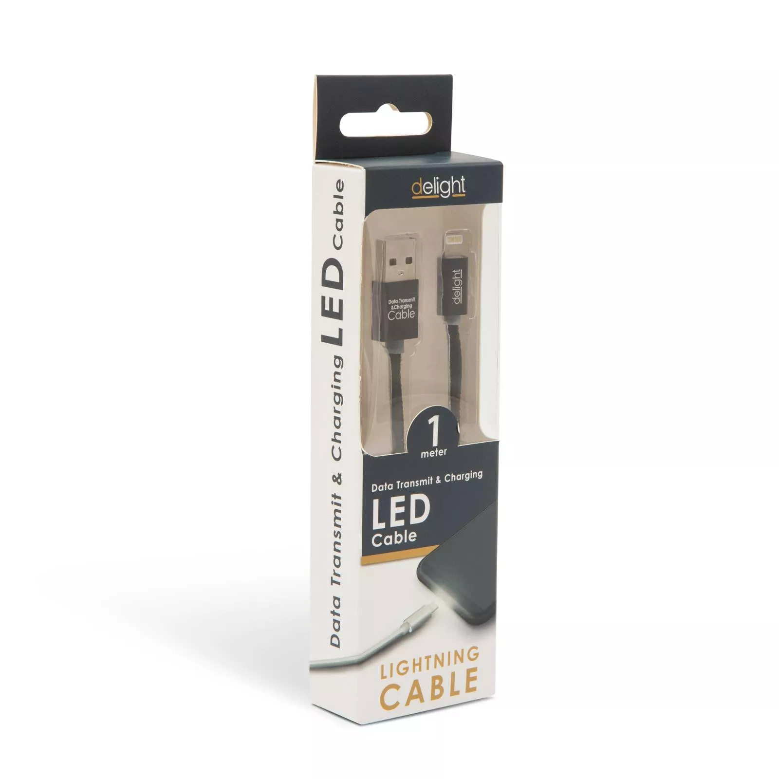 Cablu de date iPhone Lightning 1m negru LED roșu brand Delight, compatibil Apple, conector Lightning [3]