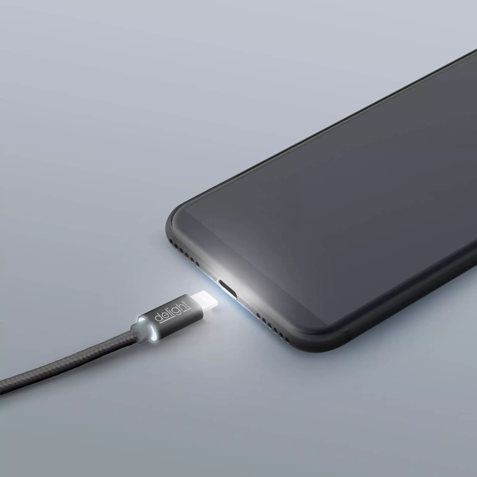 Cablu de date iPhone Lightning 1m negru LED roșu brand Delight, compatibil Apple, conector Lightning [1]