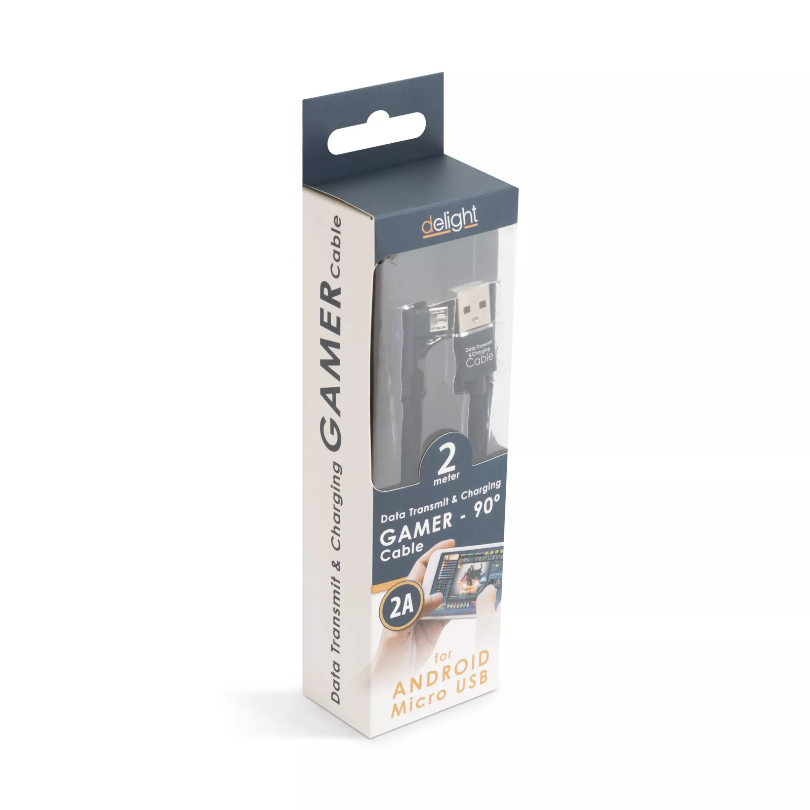 Cablu de date Micro USB 2m 2A 90° negru Delight 55444M-BK, USB 2.0, placat cu nichel, treasă textilă [2]