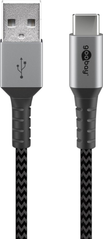 Cabluri telefon-tableta - Cablu de date și încărcare USB A - USB Type C 2m gri/argintiu textil flexibil Goobay 49297 – IoElectronice.ro
