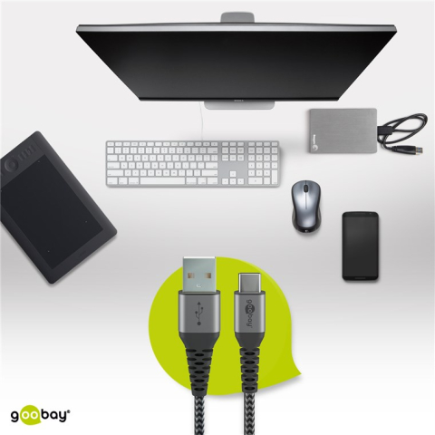 Cablu de date și încărcare USB Type C 1m 3A Goobay gri argintiu textil [6]