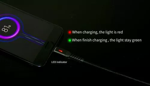 Cablu de date și încărcare USB Type C 1m Well 3A negru cu indicator de încărcare roșu/verde [1]