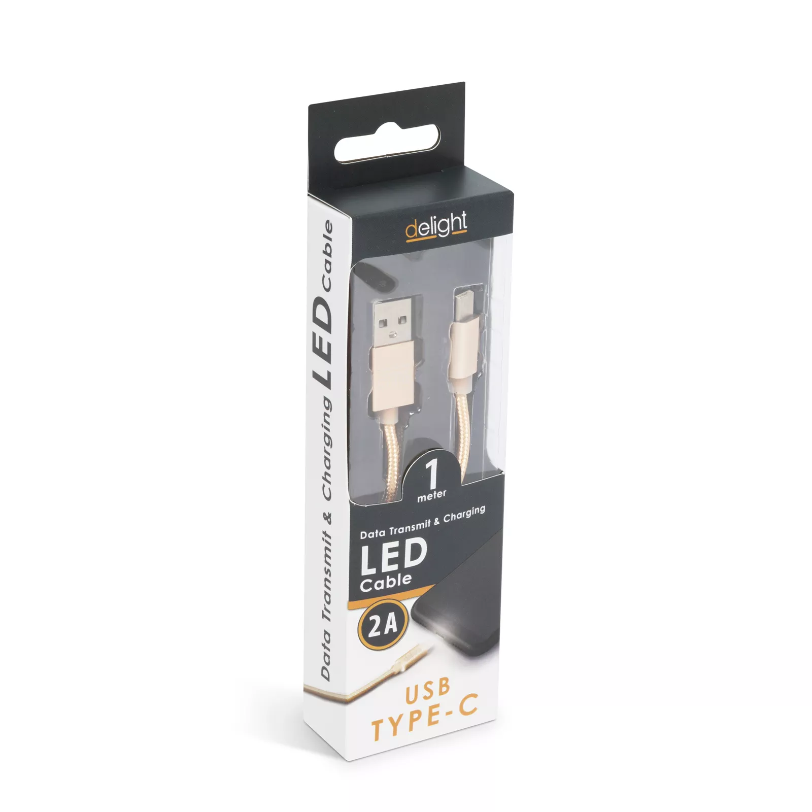 Cablu de date și încărcare USB Type C 1m LED auriu 2000 mAh Delight [3]