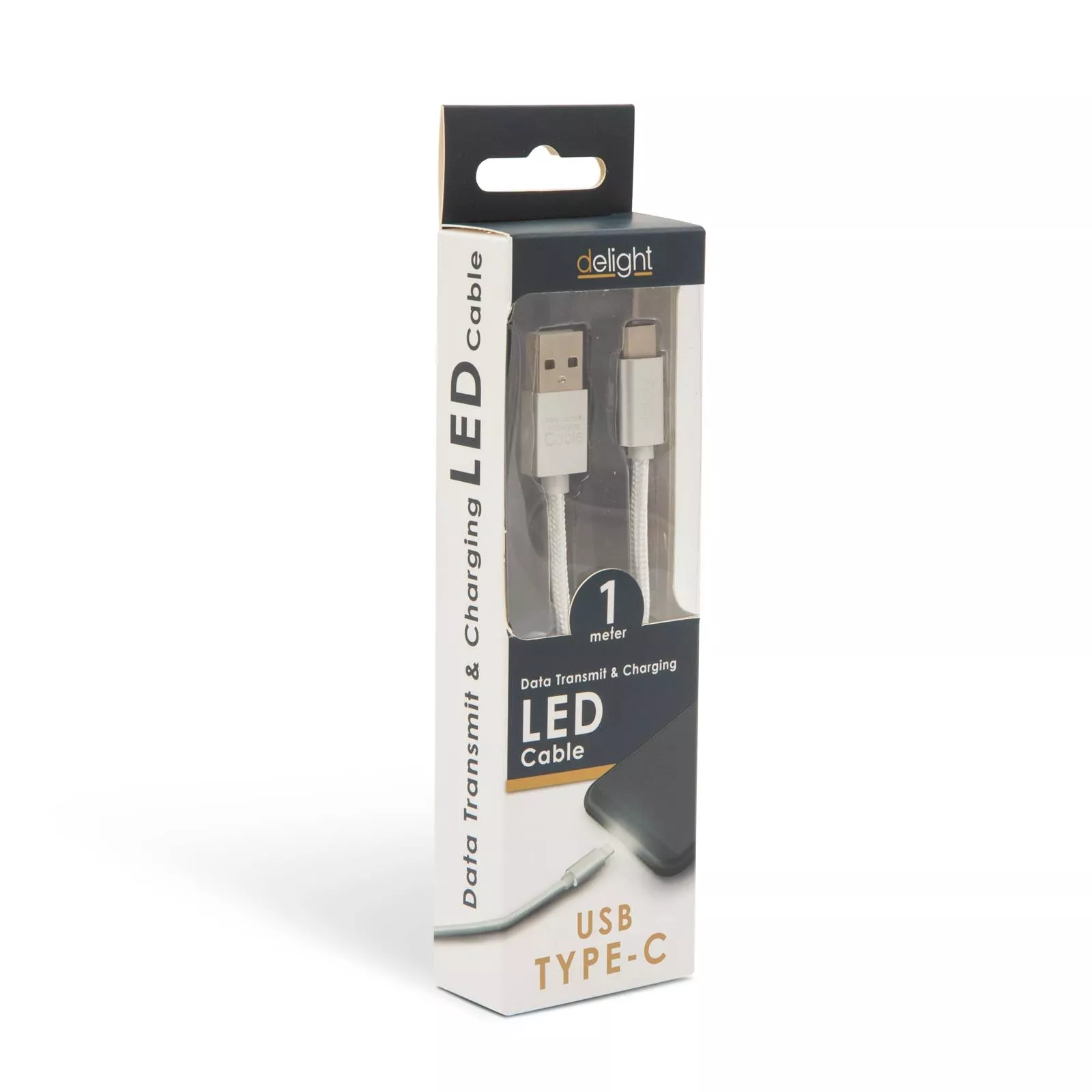 Cablu de date USB Type C 1m argintiu cu LED roșu Delight [3]