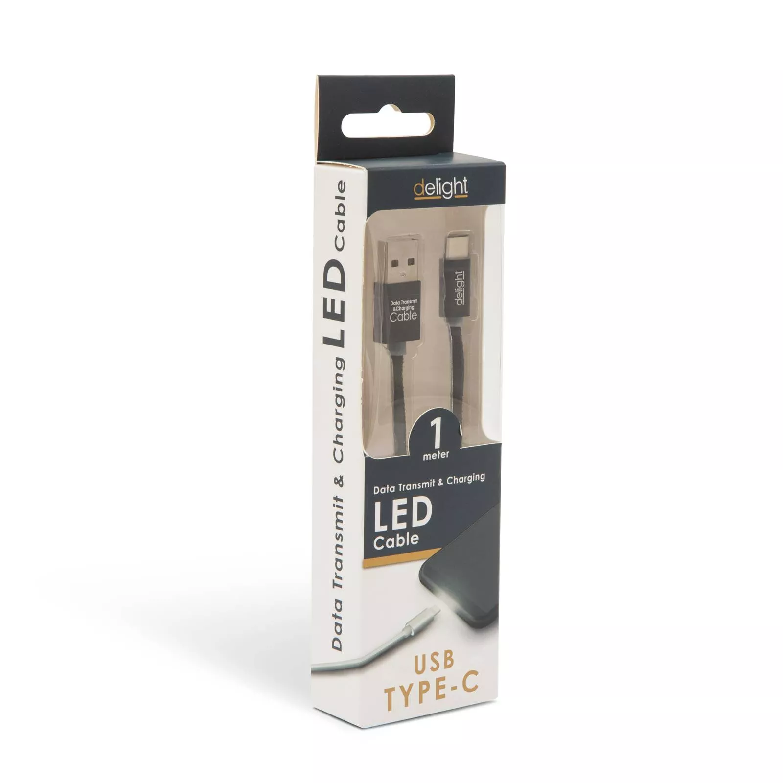Cablu date USB Type C 1m negru cu LED roșu Delight [3]