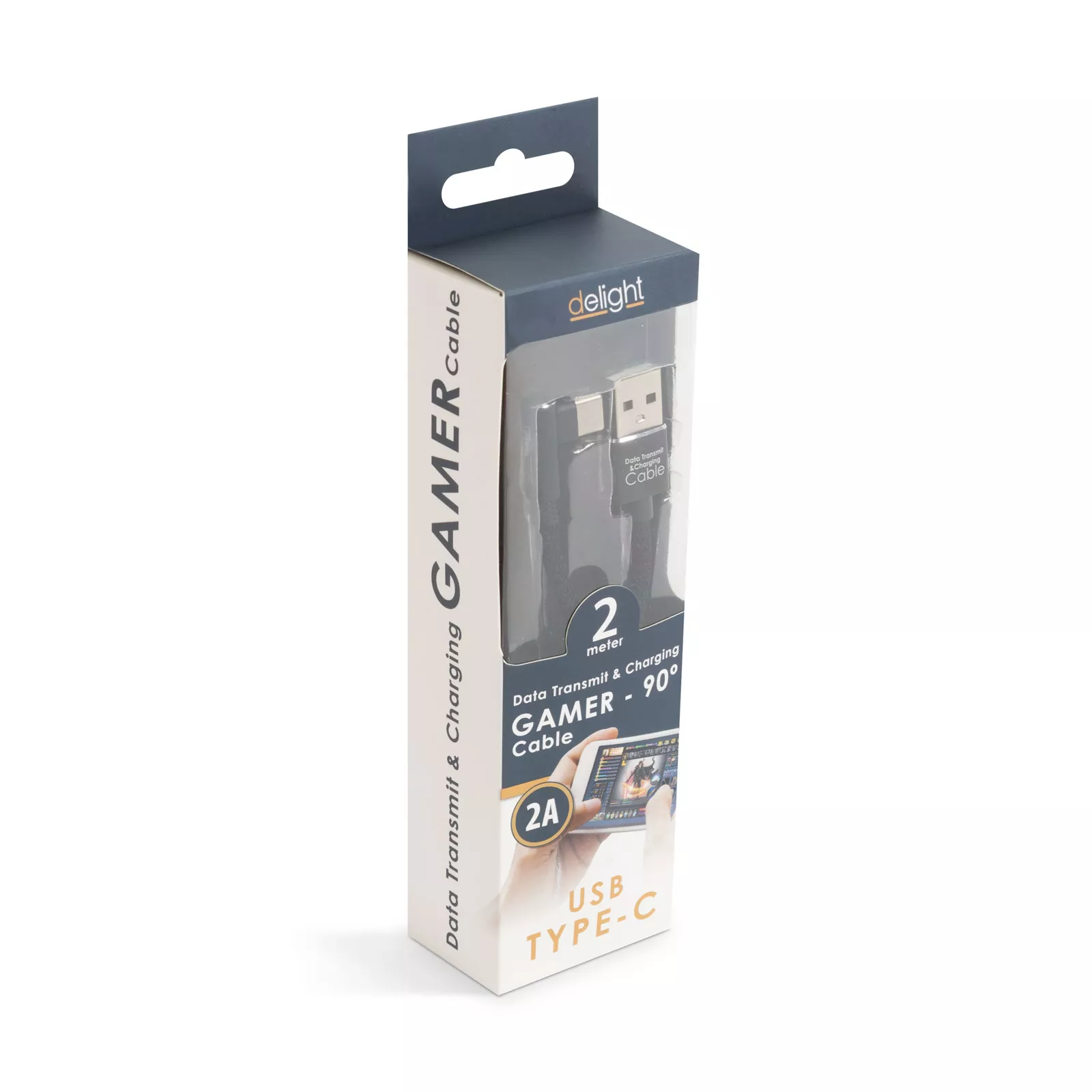 Cablu de date USB Type C 2m 2A negru Delight cu conector USB A și trestie textilă [2]