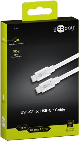 Cablu de încărcare USB Type C 3.2 Gen1 tata-tata 60W 1m alb Goobay [3]