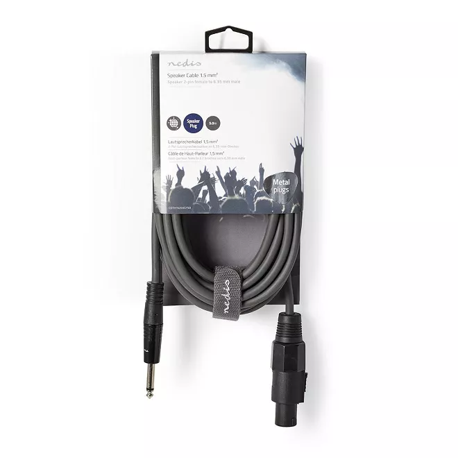 Cablu difuzor 1.5mm Speakon 2-pini mama - 6.35 mm tata 5m Nedis gri [2]