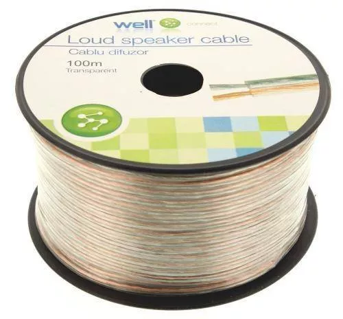 Cabluri difuzor - Cablu difuzor CCA transparent 2x0.50mm Well LSP-CCA0.50TT-100-WL – IoElectronice.ro