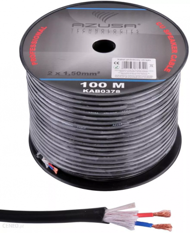 Cabluri difuzor - Cablu Difuzor PROFESSIONAL Rotund 2x1.5mm Cupru + Fire Bumbac, Rola 100m, Izolat, AZUSA