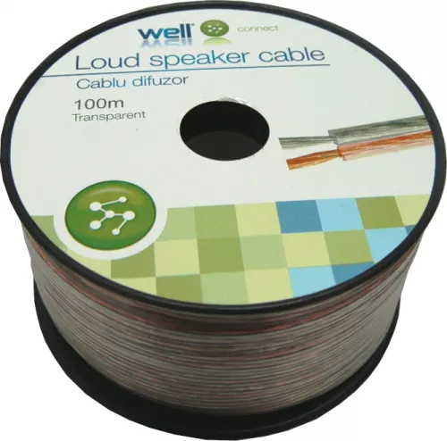 Cabluri difuzor - Cablu difuzor transparent 2x0.35mm CCA Well LSP-CCA0.35TT-100-WL – IoElectronice.ro