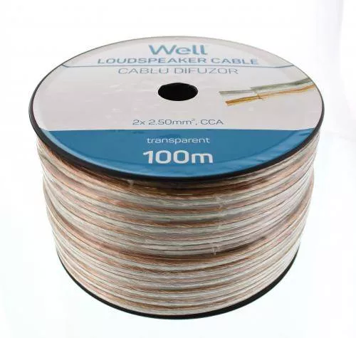 Cabluri difuzor - Cablu difuzor transparent CCA 2x2.5 mm Well LSP-CCA2.50TT-100-WL – IoElectronice.ro