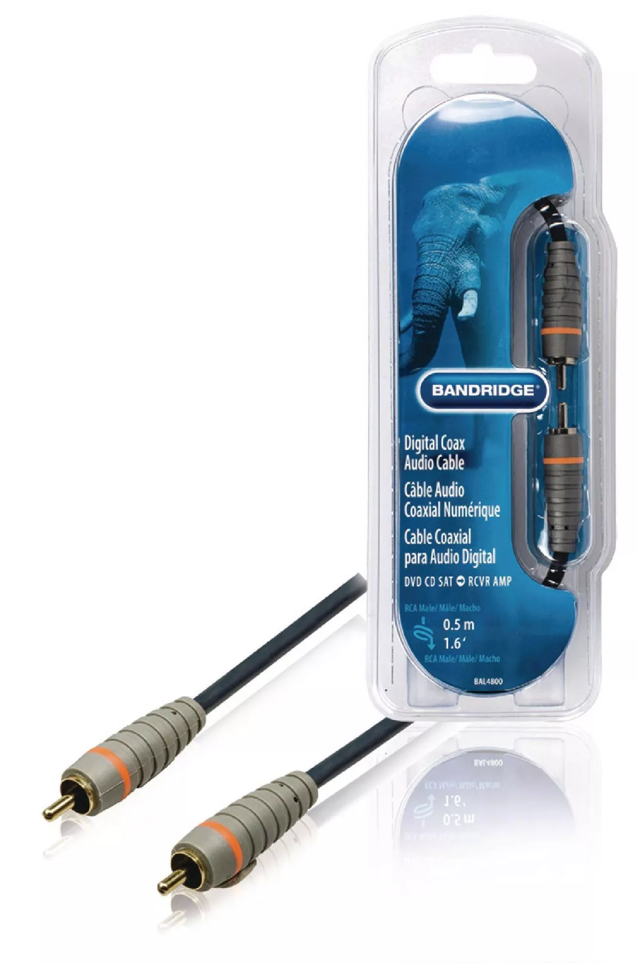 Cabluri RCA - Cablu digital coaxial RCA-RCA 0.5m Bandridge, conectare audio digitală, cablu OFC, culoare albastru, calitate superioară