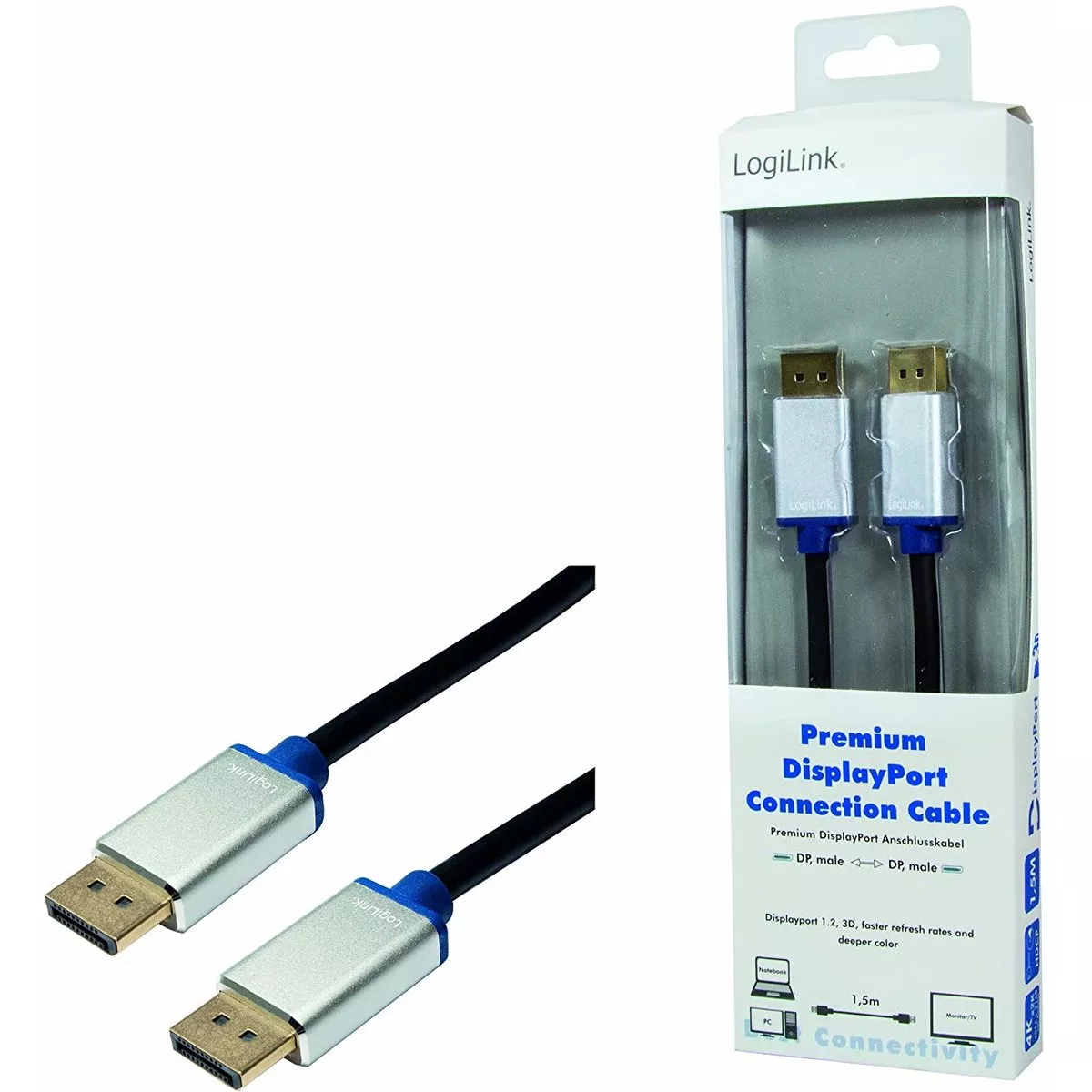 Cabluri DisplayPort - Cablu DisplayPort v1.2 1.5m tata-tata 4K negru LOGILINK BDPM15 – IoElectronice.ro