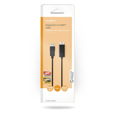 Cablu DisplayPort v1.2 tata - HDMI tata 4K 30Hz 2m negru Nedis CCGB37100BK20 – IoElectronice.ro [1]