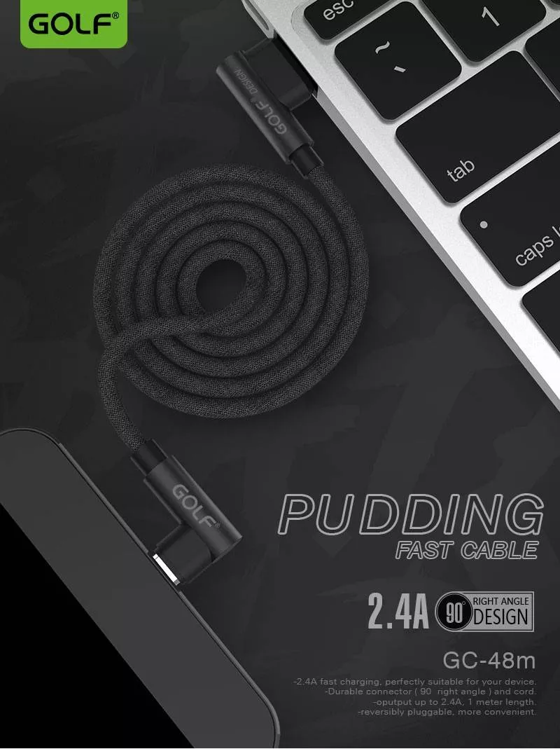 Cablu Micro USB 1m 2.4A Golf Pudding negru USB 2.0 conector USB micro și USB A [2]