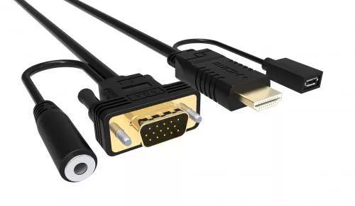 Cabluri HDMI - Cablu HDMI cu chip la VGA cu audio și alimentare micro USB 1.8m WELL – IoElectronice.ro