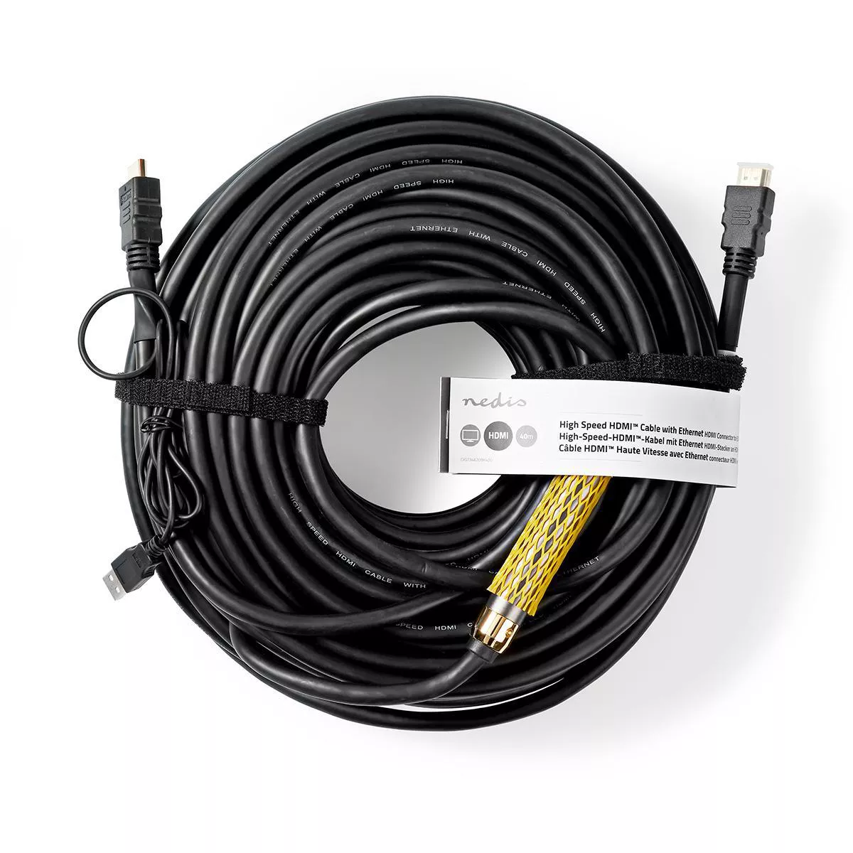 Cabluri - Cablu HDMI de mare viteză 40m cu Ethernet Nedis, suport 4K@60Hz, calitate aur, ideal pentru rețea și divertisment