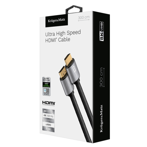 Cablu HDMI 8K V2.1 3m Kruger&Matz KM1266, conexiune HDMI, suport 4K, 3D, ARC, culoare neagră [1]