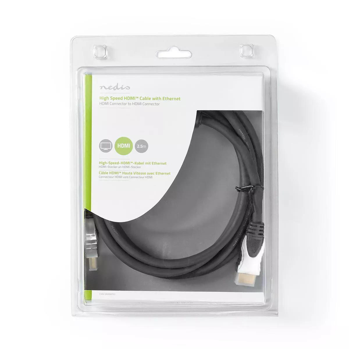 Cablu HDMI 2.5m Nedis 4K 60Hz 18Gbps cu Ethernet, conectori HDMI tata, suport 3D, Full HD. [1]