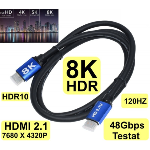 Cabluri HDMI - Cablu HDMI v2.1 8K 60Hz 1m HDMI tata - HDMI tata CA – IoElectronice.ro