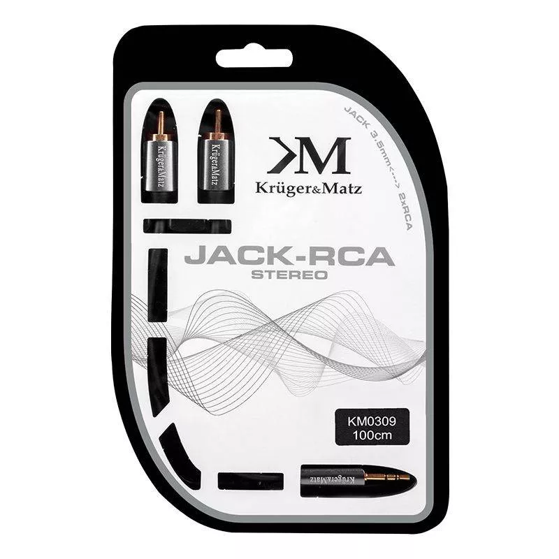 Cablu Jack 3.5 mm la 2x RCA 1m Kruger&Matz placat cu aur, cupru, stereo, 24 luni garanție [1]