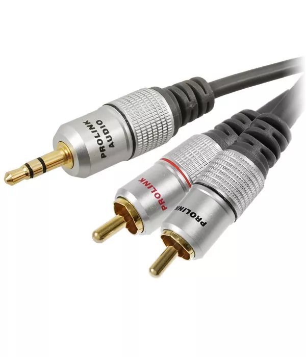 Cabluri Jack - Cablu Jack 3.5 mm - RCA 2 x mufa tata 15m PROLINK negru, conexiune 3.5 mm⇔2 x RCA, garanție 24 luni