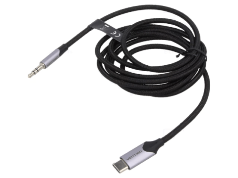 Cabluri telefon-tableta - Cablu Jack 3.5mm 3pin mufa tata - USB Type C mufa tata nichelat 1.5m negru VENTION BGKHG – IoElectronice.ro