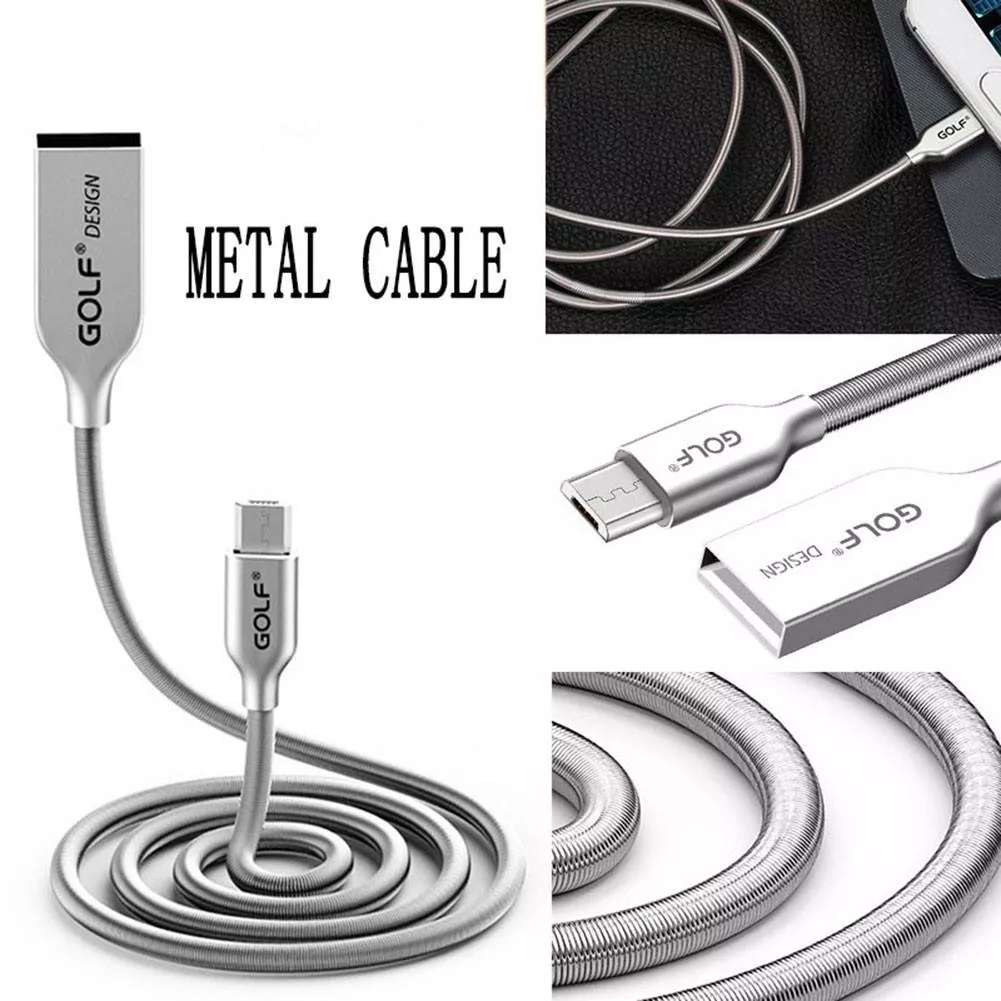 Cablu Micro USB 1m 2.4A Golf argintiu, conector micro USB tata și USB A tata, standard USB 2.0 [2]