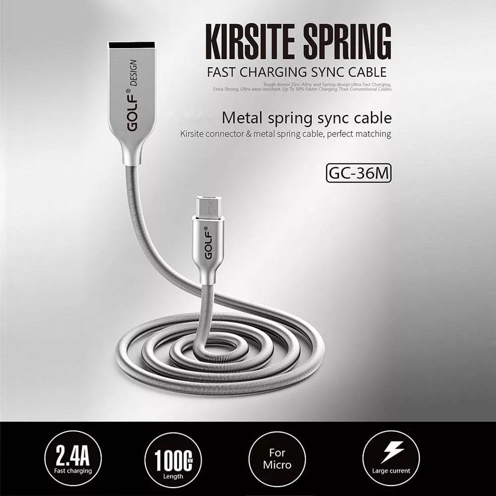 Cablu Micro USB 1m 2.4A Golf argintiu, conector micro USB tata și USB A tata, standard USB 2.0 [1]