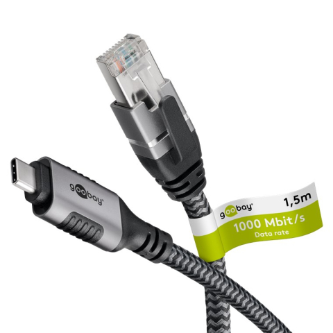 Placi de retea-Wi Fi - Cablu LAN Ethernet USB-C 3.1 la RJ45 1.5m Cat6 compatibil și pentru Apple Thunderbolt 3 negru Goobay 70697