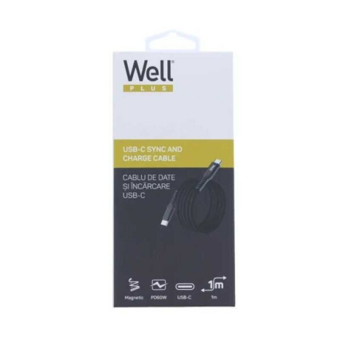 Cablu magnetic USB-C 1m, 60W, negru, aluminiu, încărcare rapidă, compatibil USB-C, durabil și elegant [1]