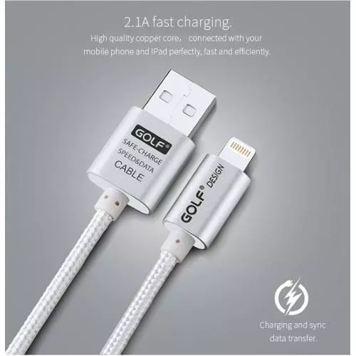 Cablu de date iPhone Golf 10i argintiu 1m 2.1A USB 2.0 Apple⇔USB A [3]