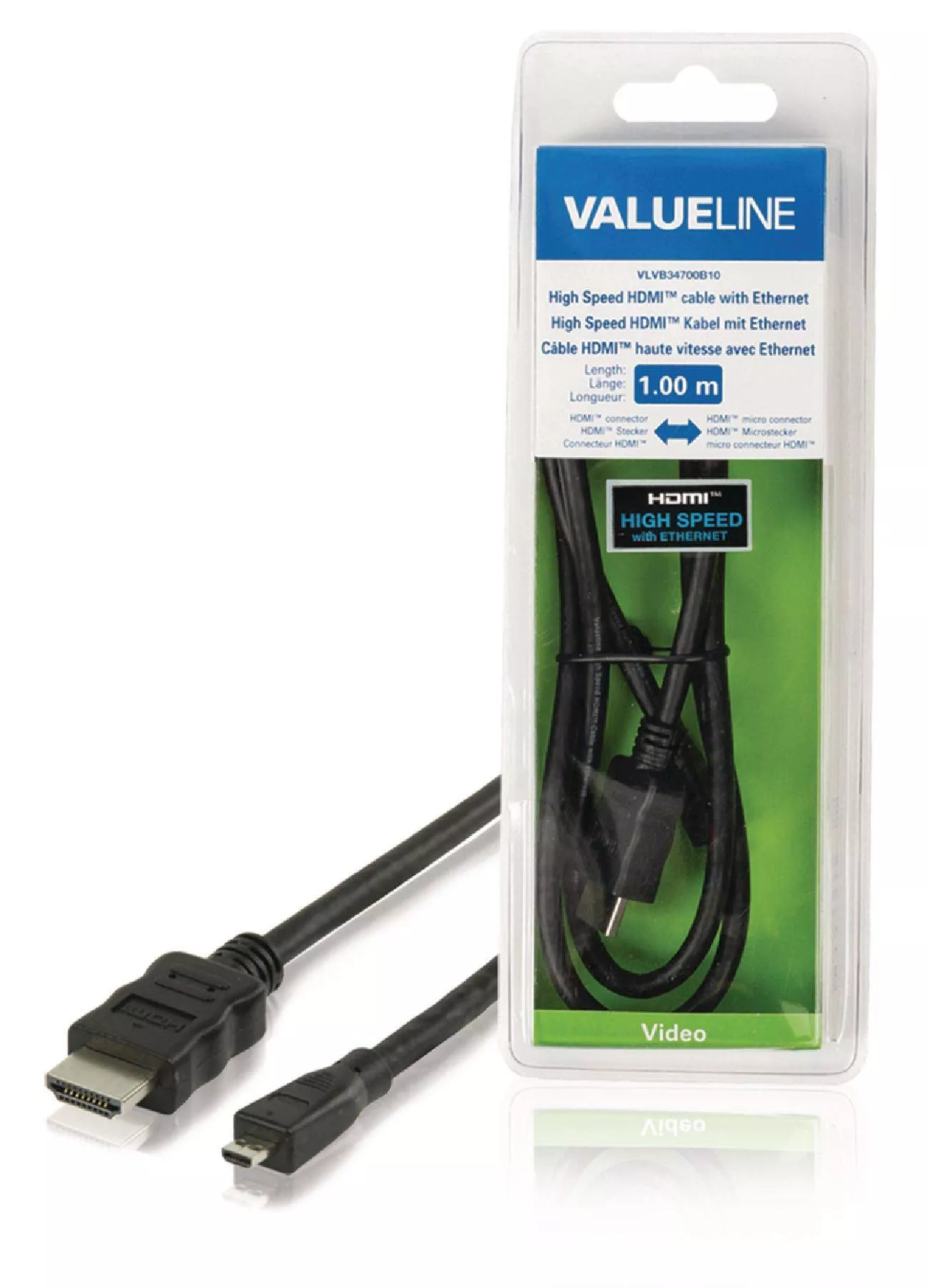 Cabluri HDMI - Cablu micro HDMI - HDMI tata-tata High Speed Ethernet 1m VALUELINE – IoElectronice.ro