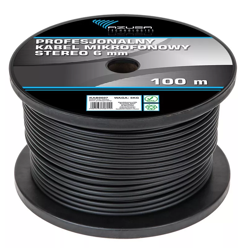 Cablu microfon profesional stereo 6mm Azusa KAB0607 - 100m, calitate superioară pentru sunet clar [1]