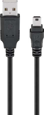Cablu mini USB B tata - USB 2.0 tata 1m negru OEM, conexiune mini USB la USB A, rotund [1]