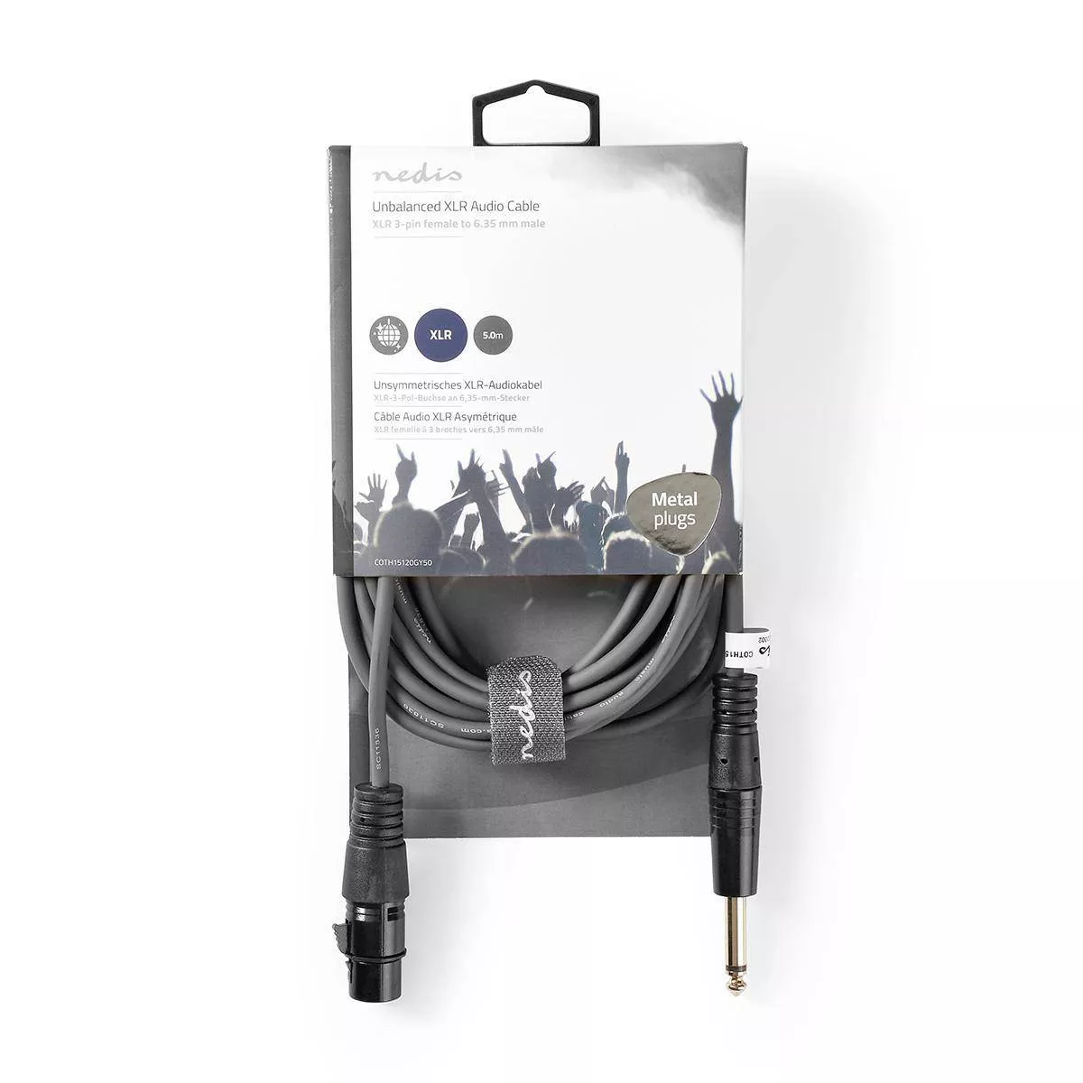 Cablu mono XLR 3 pini mama - Jack 6.5 mm tata 5m Nedis conexiune XLR la 6.3 mm culoare gri [2]