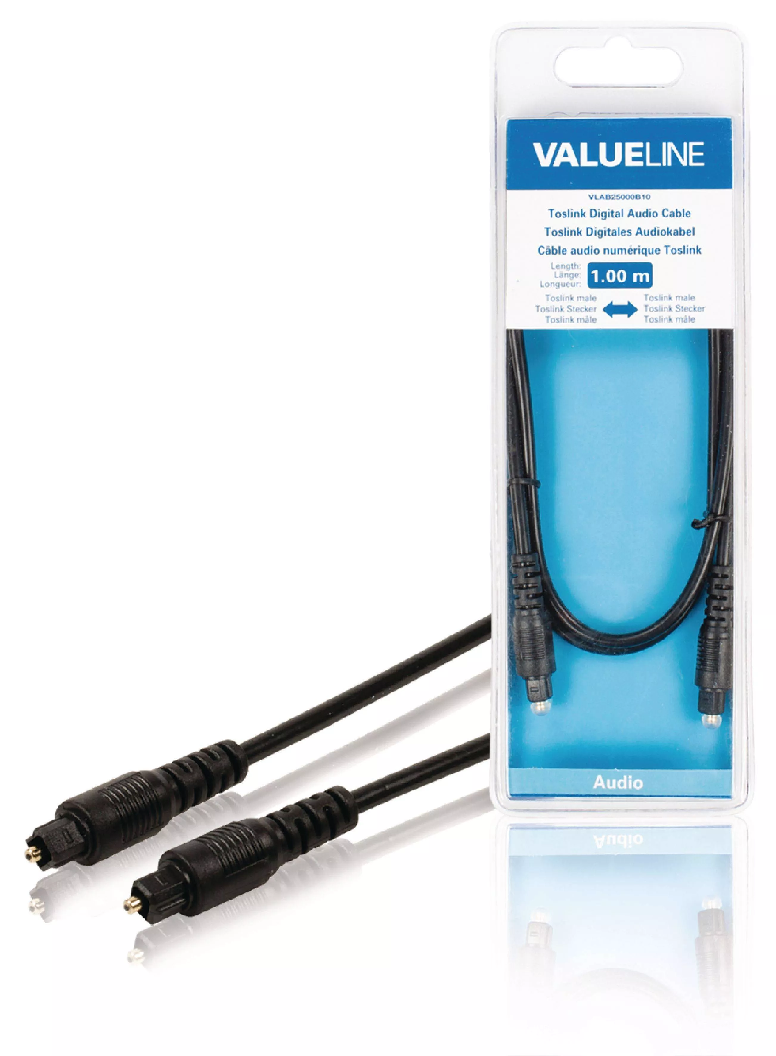 Cabluri Toslink - Cablu optic TOSLINK tata - TOSLINK tata 1m, conexiune digitală audio, calitate superioară, negru, Valueline