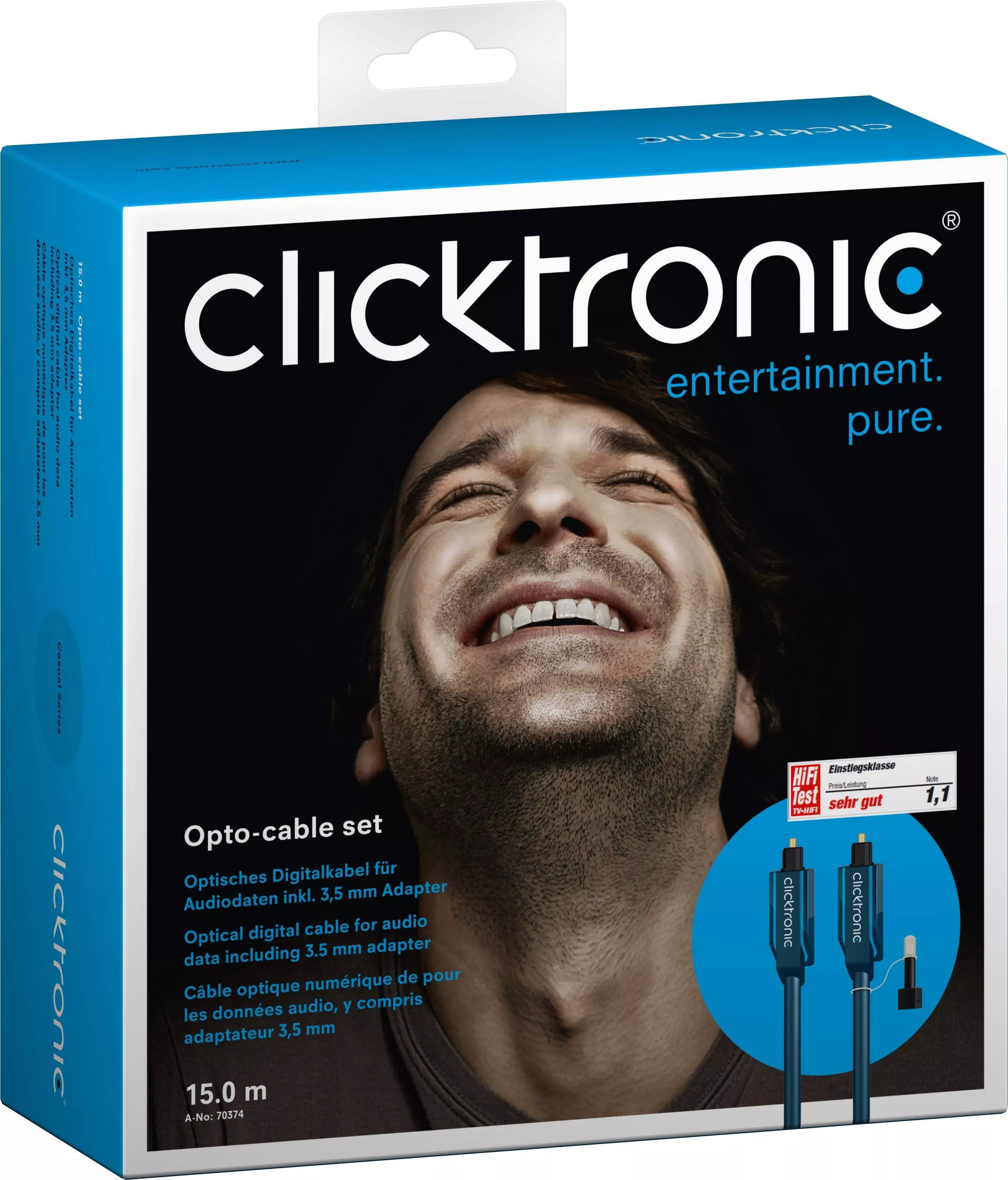 Cablu optic Toslink 15m cu adaptor 3.5 mm Clicktronic, conectori Toslink tata, standard digital [1]