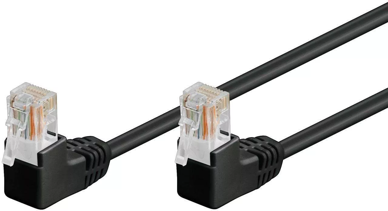 Cabluri retea RJ45 - Cablu patch UTP CAT5e RJ45 2x90 3m CCA negru Goobay – IoElectronice.ro