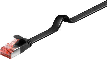 Cabluri - Cablu plat CAT6 FTP 0.5m cupru negru RJ45-RJ45 Goobay 94230 32AWG ecranat pentru rețea de mare viteză
