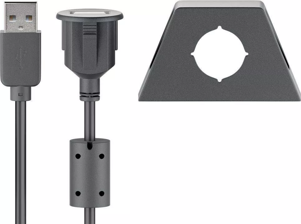 Cablu prelungitor USB 2.0 2m Goobay montare pe birou, conectori USB A tata și mama, 28AWG [2]