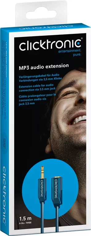 Cablu prelungitor audio Jack 3.5 mm 1.5m mama-tata Clicktronic placat cu aur, oxigen free, stereo, albastru [2]