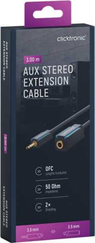Cablu prelungitor audio Jack 3.5 mm 3m mama-tata Clicktronic 70488 placat cu aur, stereo, albastru [6]