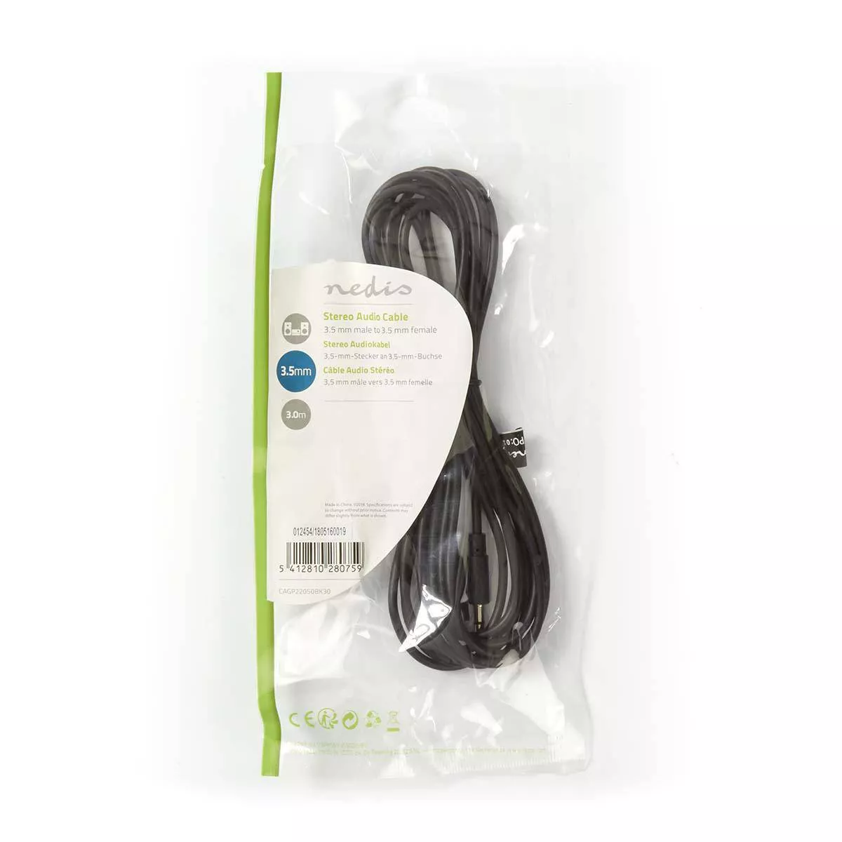 Cablu prelungitor audio Stereo Jack 3.5 mm tata-mama 3m Nedis, conectori JACK, standard stereo, 24 luni garanție [2]